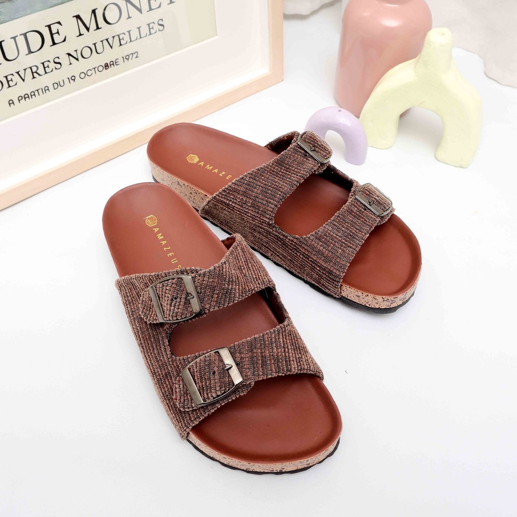 Amazeus CEECEE Sandal Tali Wanita Santai Birken Footbed-Coklat