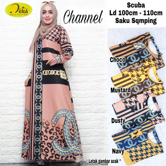 Baju Gamis Kaos Putih Wanita Channel Scuba / Gamis Murah