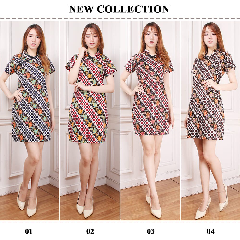 SB Collection Midi Dress Mutiara Shortdress Casual Modern Batik Cheongsham Wanita