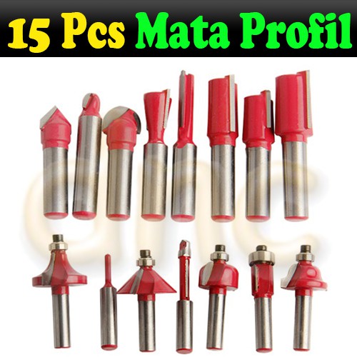 Mata Profil Set 15pcs Router dovetail cove Flush Trim Straight Bits