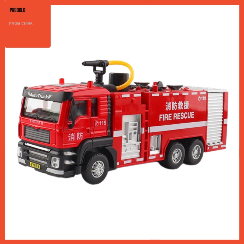 [In Stock] 1:50 Alloy Pull Back Water Tank Fire Truck Sprinkler Model Truck Sound&amp;Light