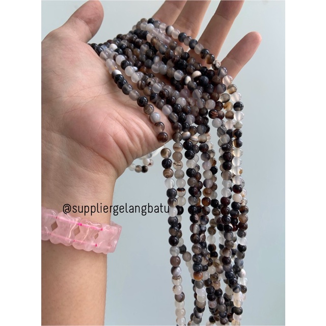 bahan batu import CARNELIAN DALMANTION 6mm natural HITAM PUTIH LORENG