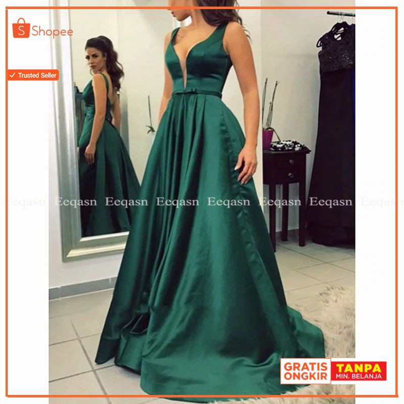 Promo Gratis Ongkir Gaun Malamgaun Pengantin Simple Elegant Evening Dresses With Pockets V