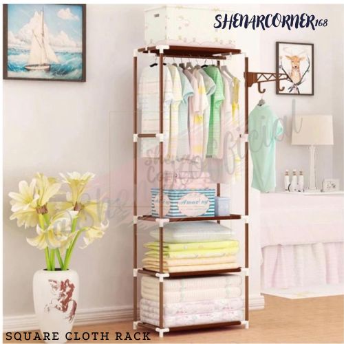 SHENAR Rak Gantungan Suling Tempel Di Tembok Fitting Wall 10 Mata Ukuran 35 Cm / Gantungan Baju Stand Hanger Portable  / Rak Gantungan Baju Susun / Tempat Baju- SQUARE CLOTH, SHENARCORNER168