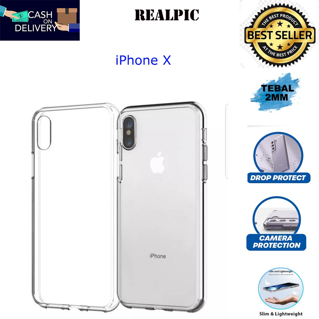 Case iPhone X Casing Clear HD KETEBALAN 2MM BENING TRANSPARAN TPU Premium Softcase