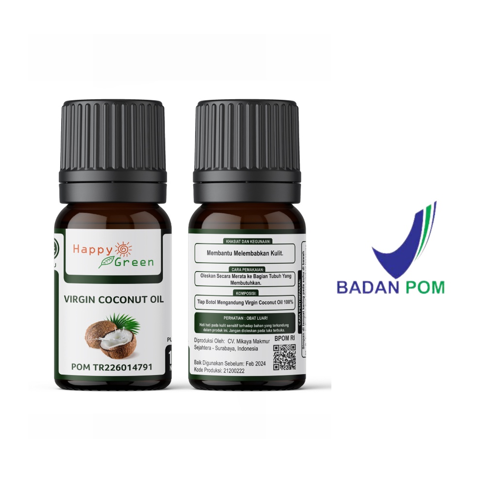 BPOM Approved Happy Green Virgin Coconut Oil VCO  - Minyak Pelarut/Carrier Kelapa Virgin BERSERTIFIKAT BPOM