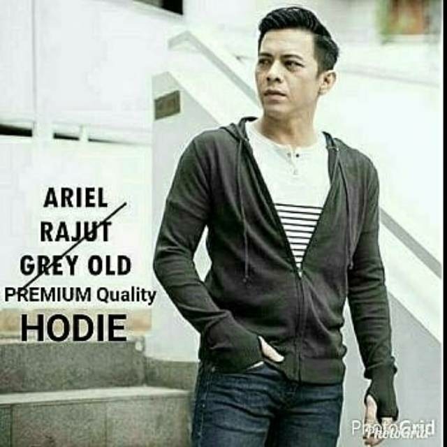 Jaket sweater Ariel Rajut Hoodie abu Tua premium tebal tangan roundhand grey kasual korea style