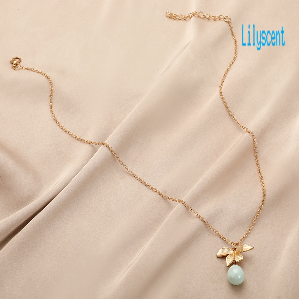 Kalung Liontin Bentuk Tetesan Air Daun Kelopak Bunga Lily Adjustable Untuk Pesta Pernikahan