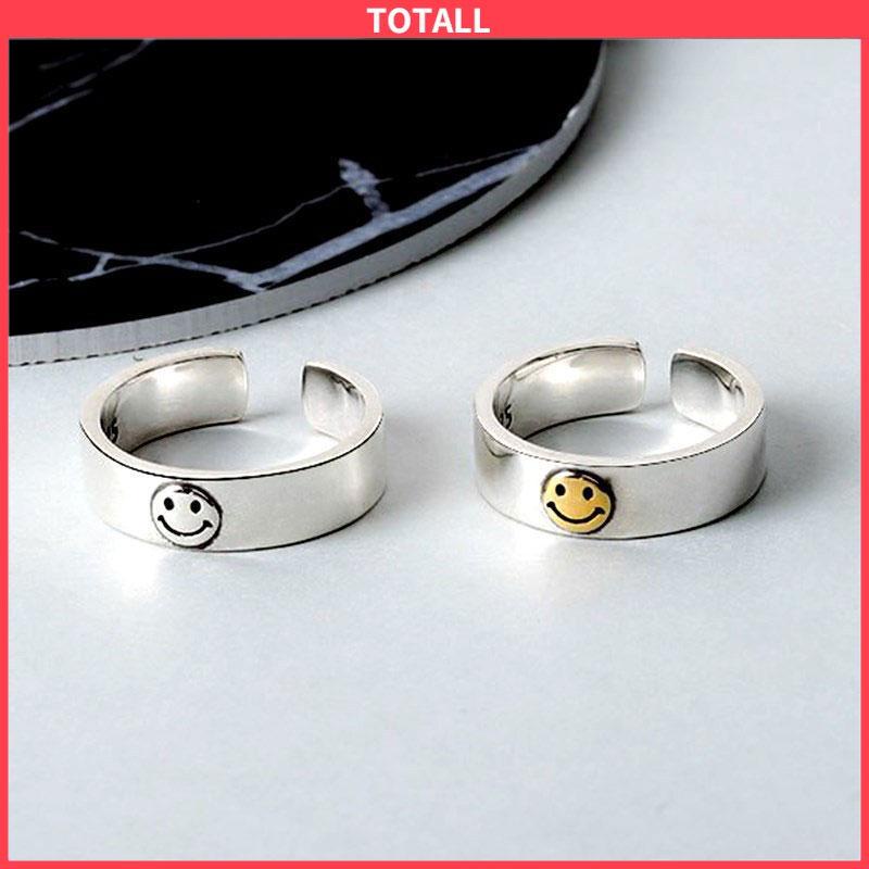 COD Fashion kepribadian retro smiley cincin rantai cincin terbuka perempuan-Totall