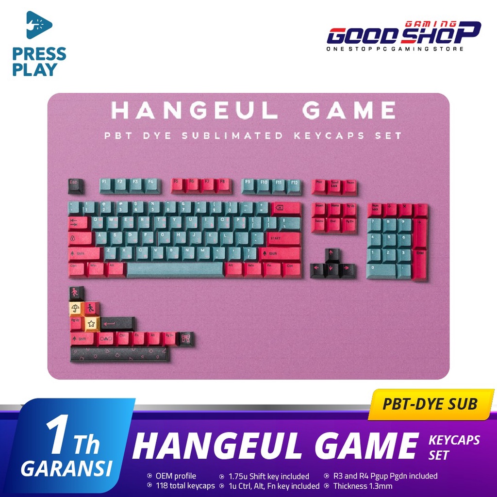 Press Play HANGEUL GAME Korean Root PBT Dye Sub Keycaps Keycap Set