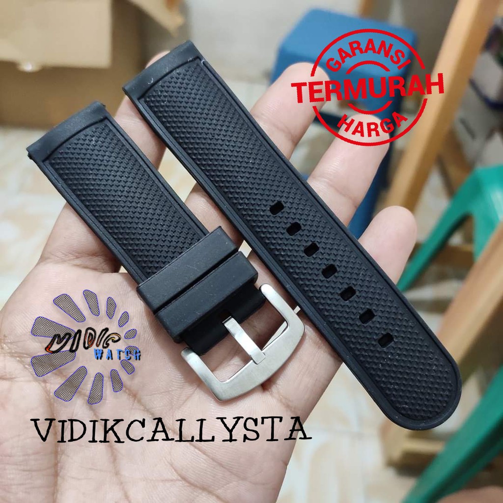 STRAP TALI JAM TANGAN KARET RUBBER WATCH BREZZA 24MM HITAM SILVER 24 MM