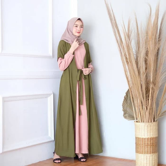 Rasya Dress Moscrepe Model Trendy Modern Terbaru Dengan Motif Perpaduan Dua Warna Dan Tali Ikat Baju Shopee Indonesia