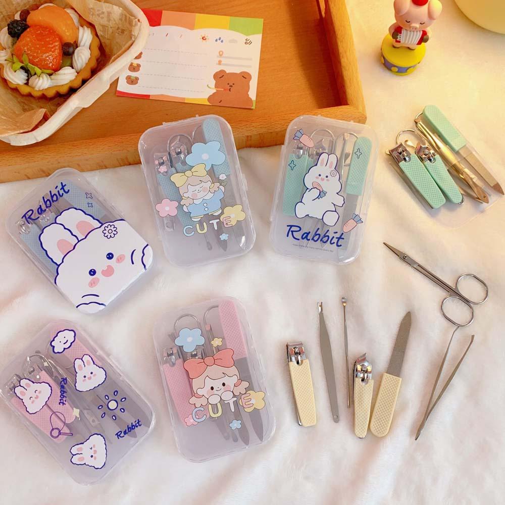 AUGUSTINA Agustina Kartun Gunting Kuku Portabel Multifungsi Manicure Kit Stainless Steel Gadis Gunting Kuku Alat