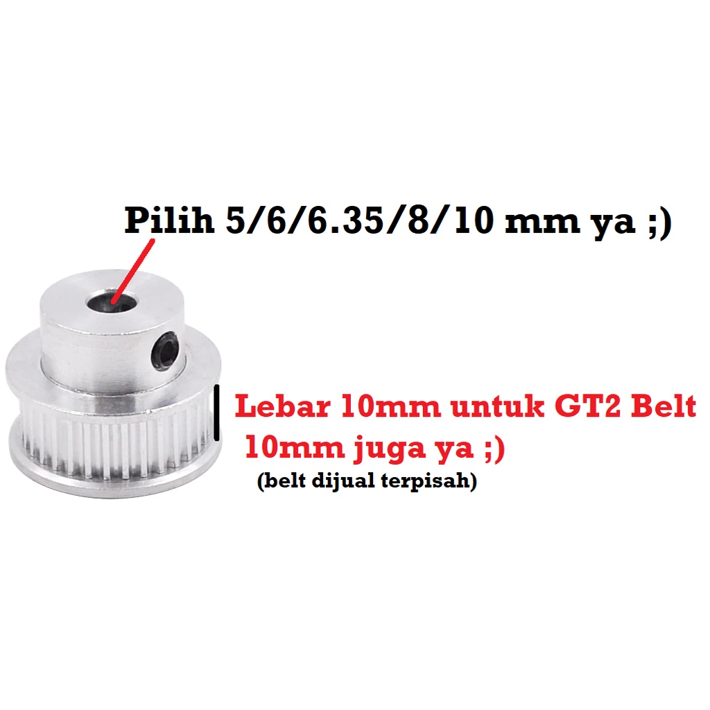 [HAEBOT] GT2 Pulley Pully Timing 32T W10 5 6 6.35 8 10 mm CNC Lebar 10mm Puley 3D MXL Printer Aluminium Pitch 2mm Aktuator Slider Router Mekanik 32 Teeth Gigi