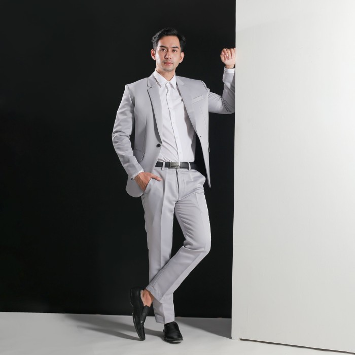 DISKON COD Setelan Jas & Celana Pria - Jas Wedding - Jas Wisuda - Abu Abu - S, JAS