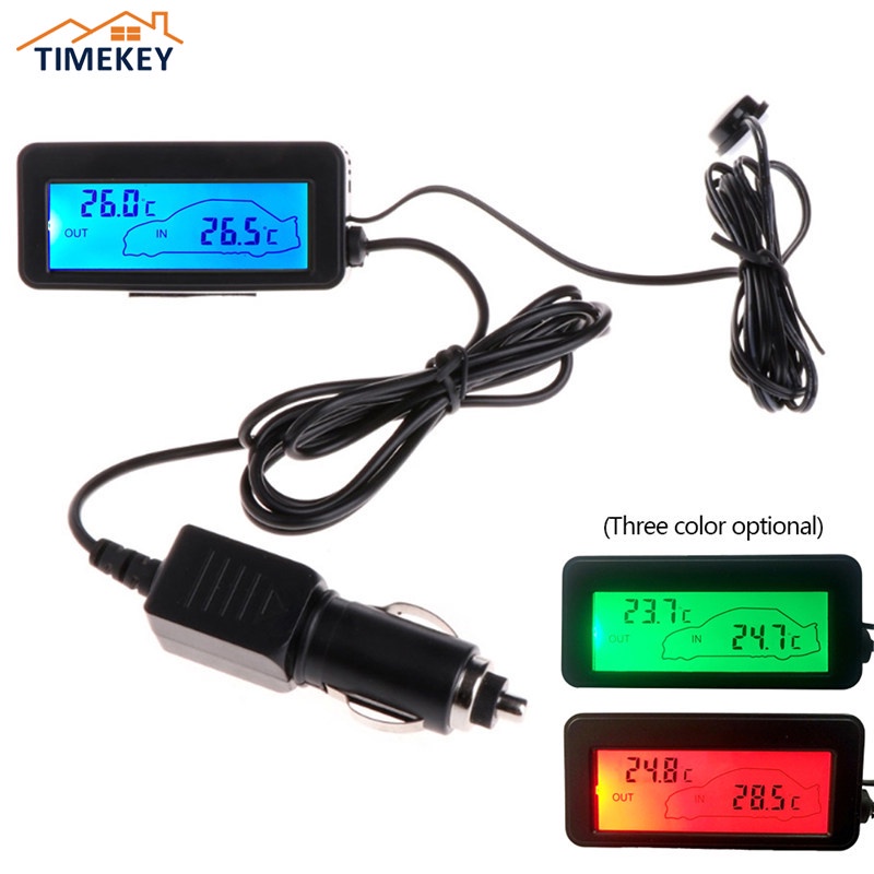 Tk Termometer Digital 12v Display Lcd Dengan Kabel 1.5m Untuk Mobil / Indoor / Outdoor