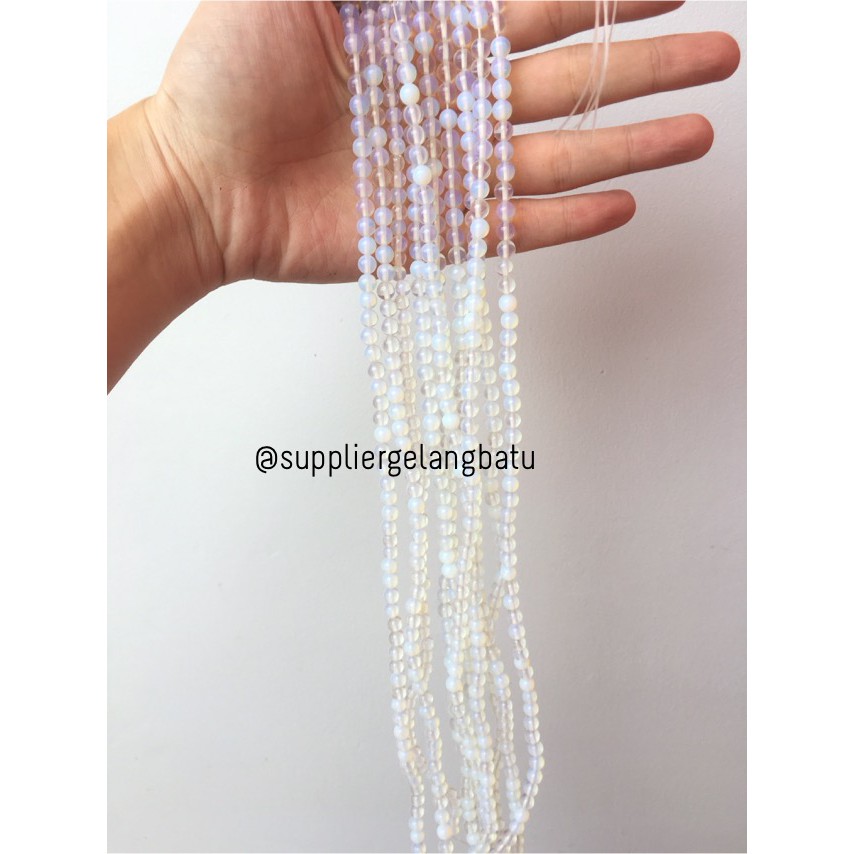 Moonstone opalite agate 6mm ready stock glow bahan gelang kalung murah akik transparan tembus senter