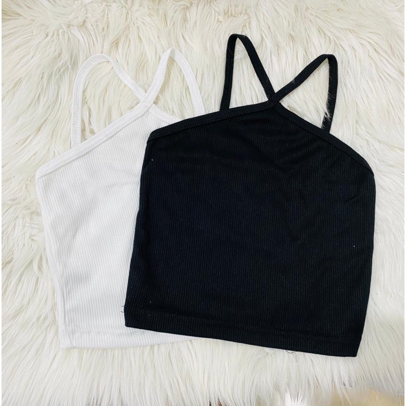 TANKTOP CROP HALTER CROSS KNIT FASHION KOREA MODEL SILANG SEXY (KET-202) KNIT SPANDEK TANKTOP WANITA