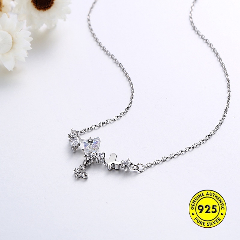 Kalung Desain Kupu-Kupu Bahan S925 Silver Untuk Wanita