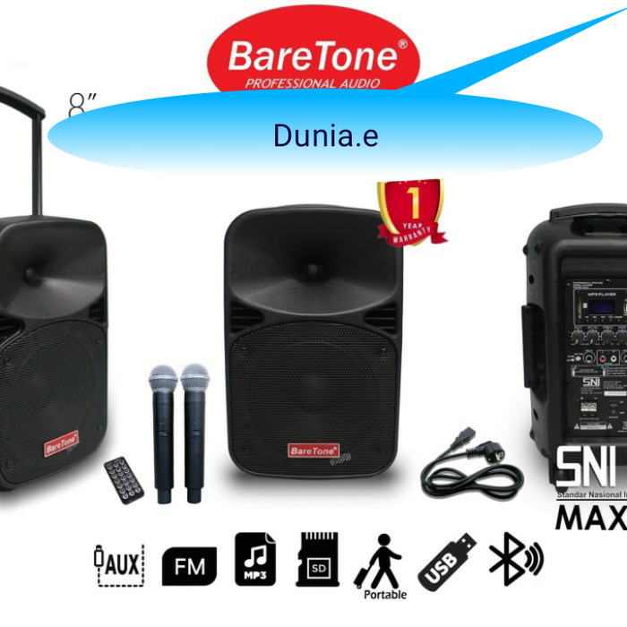 speaker portable amplifier wirelless BARETONE MAX8EB -8inci prfesional garansi resmi