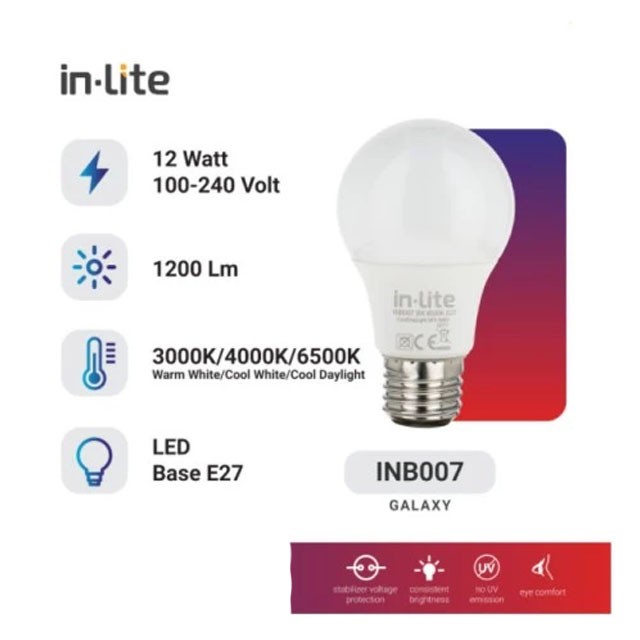 Inlite 12W Lampu Bohlam LED 12 Watt Super Terang Paket Beli 3 Gratis 1