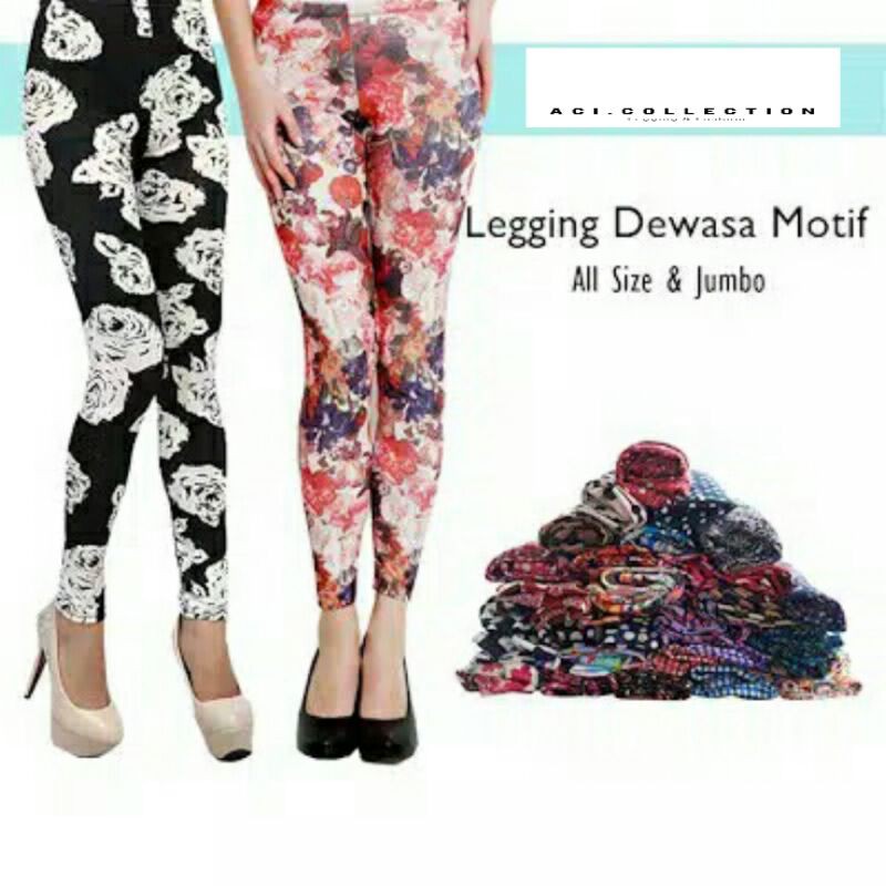 Legging Motif Random Wanita Jersey Lembut Standar - Jumbo { RANDOM }