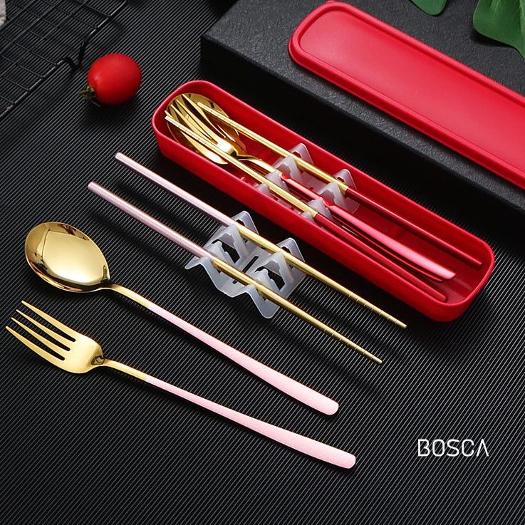 Produk Favorit Bosca Living - Sendok Garpu Sumpit Set Cutlery 4 in 1 Food Grade 304 / Set Alat Makan Portable / Alat Makan Stainless Food Grade / Cutlery Set