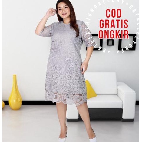 Dress Big Size Brukat Jumbo Dress Brokat XL-XXXL - Abu-abu