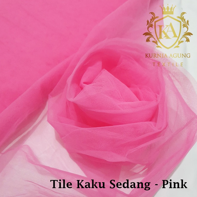 Kain Tile Tulle Kaku Sedang 100cm x 125cm meteran Per Meter Souvenir Dekorasi Wedding Veil Aksesoris-Pink