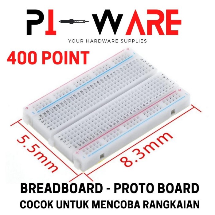 Breadboard 400 Lubang Point Project Bread Board Solderless Prototype