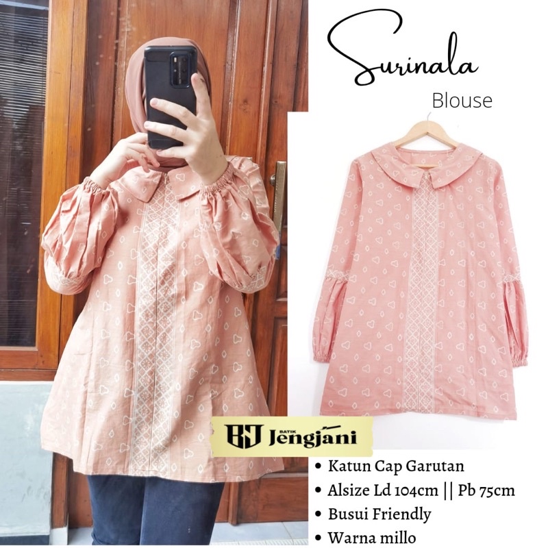 Blouse Batik Lengan Panjang Anjani | Blus kerja | Batik Kerja Wanita Warna Nude Coklat Susu Pastel