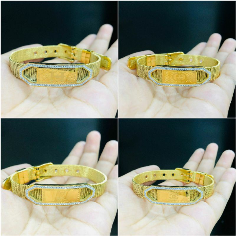 Fourfashion Gelang Titanium Rantai Jam Tangan Premium Permata Lebar AK05