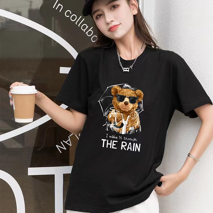 Unisex T-Shirt Bear Printed Kaos Pakaian Lengan Pendek 2807 (S-XXXL)