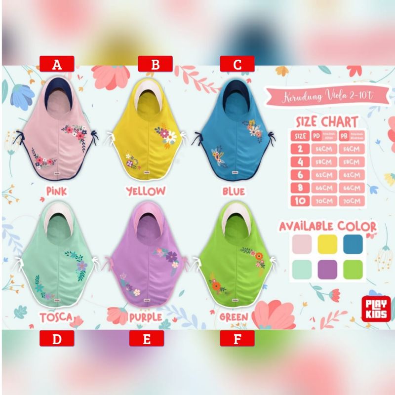 Playkids Kerudung Viola Flower Series 2-10 Tahun / jilbab Anak Perempuan Playkids