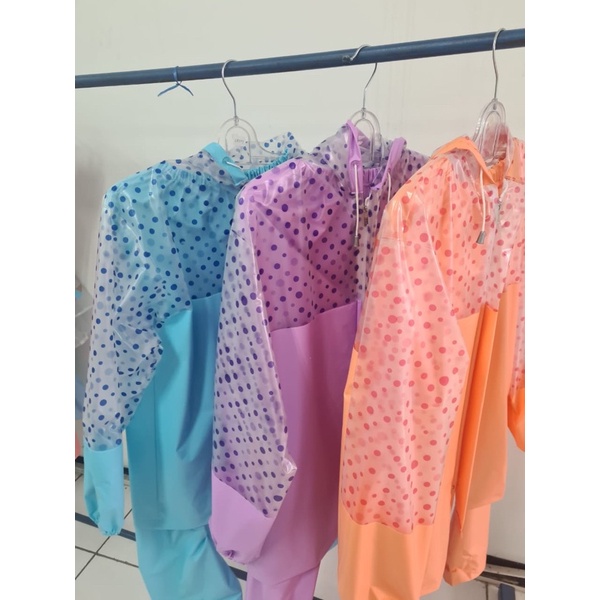 Jas Hujan GEMINI Stelan Jaket Celana Polkadot Setelan Wanita merk TIGER HEAD 68203