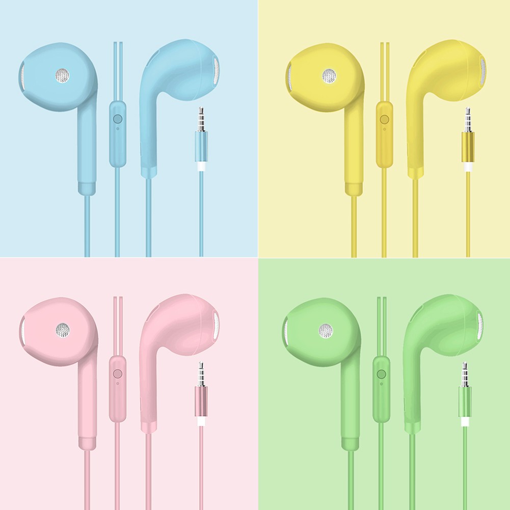 Earphone In-Ear Musik Universal Desain Macaron Dengan Kabel Jack 3.5mm Untuk Smartphone