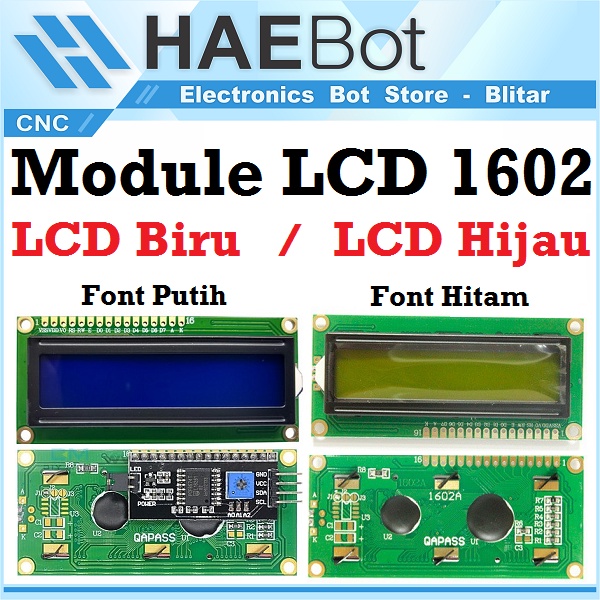 [HAEBOT] Modul Module LCD 16x2 1602 5v Background Biru Hijau Arduinoo Blue Green termurah Liquid Crystal Display 16 Pin Text Teks Putih