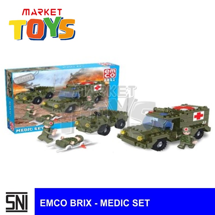 EMCO BRIX - MEDIC SET Mainan Anak Susun Balok Brick Model PMI Petugas Kesehatan Militer Army Mobil T