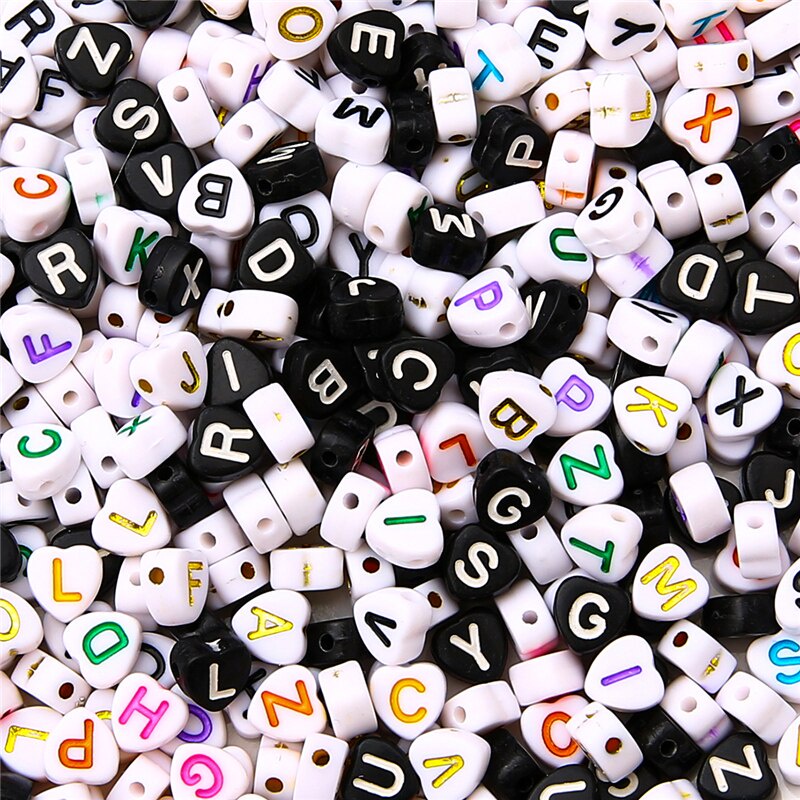 100Pcs/lot 7x7mm Randomly Hearted Mix 26 Letter Beads Spacer Loose DIY Beads For Bracelet Necklace Jewelry Making