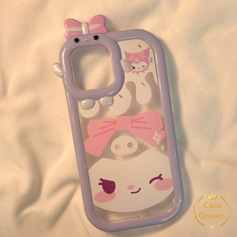 Kartun Kitty Kulomi Case OPPO A17 A7 A5S A12 A3S A12E A53 A74 A95 A16K A16E A52 A92 A96 A17K A76 Reno 5 5F 4F A57 A15 A5 A54 A16s A55 A15s A16 A9 A31Bow-knot Little Monster Case