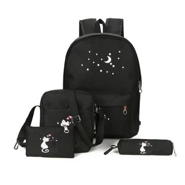 Tas Ransel Anak Sekolah Karakter Bag Backpack Lucu Motif Cartoon Cats Cute 4in1 Set