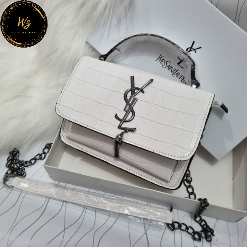 FREE BOX TOP HANDLE  2 FUNGSI SEMI PREMIUM QUALITY | TAS PESTA IMPORT YLS NIKI CROCO/ ACC BLACK NEKE