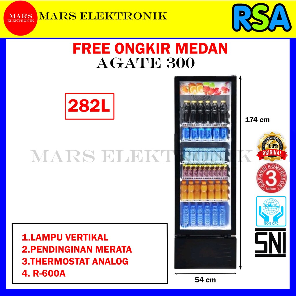 SHOWCASE RSA AGATE-300 / 282 LITER / AGATE 300 / LEMARI PENDINGIN RSA AGATE300 / READY