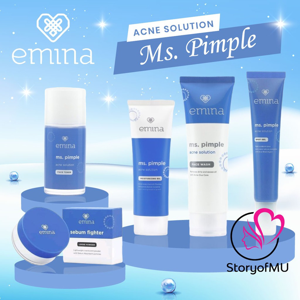 Jual EMINA Ms. Pimple Acne Solution Series Face Wash Toner Moisturizing Spot Gel Loose Powder