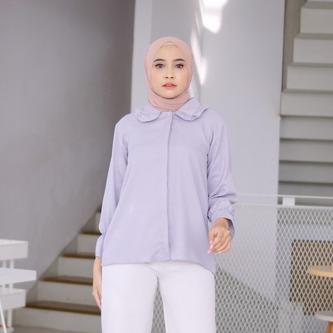 Alisa Blouse - Kemeja Kerah Collar Korea Tangan Panjang Moscrepe