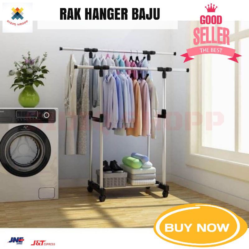 Rak gantungan hanger baju pakaian minimalis stainless hanger double portable