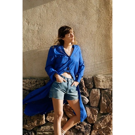 dress blue electric embroidery casual import elektrik biru bordir Korean style