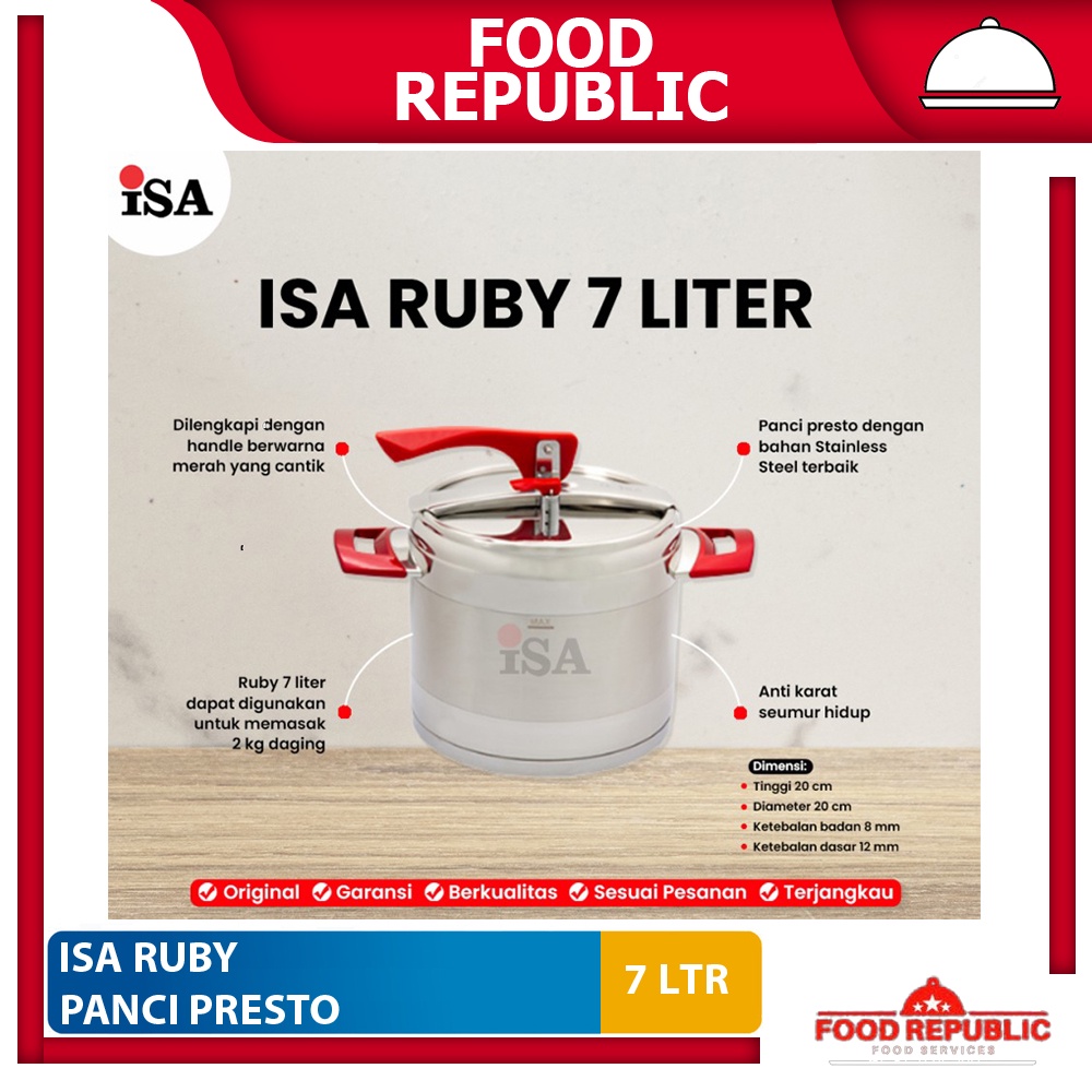 Panci Presto ISA Ruby 7 Ltr Pressure Cooker 7 Liter Stainless 3 Lapis