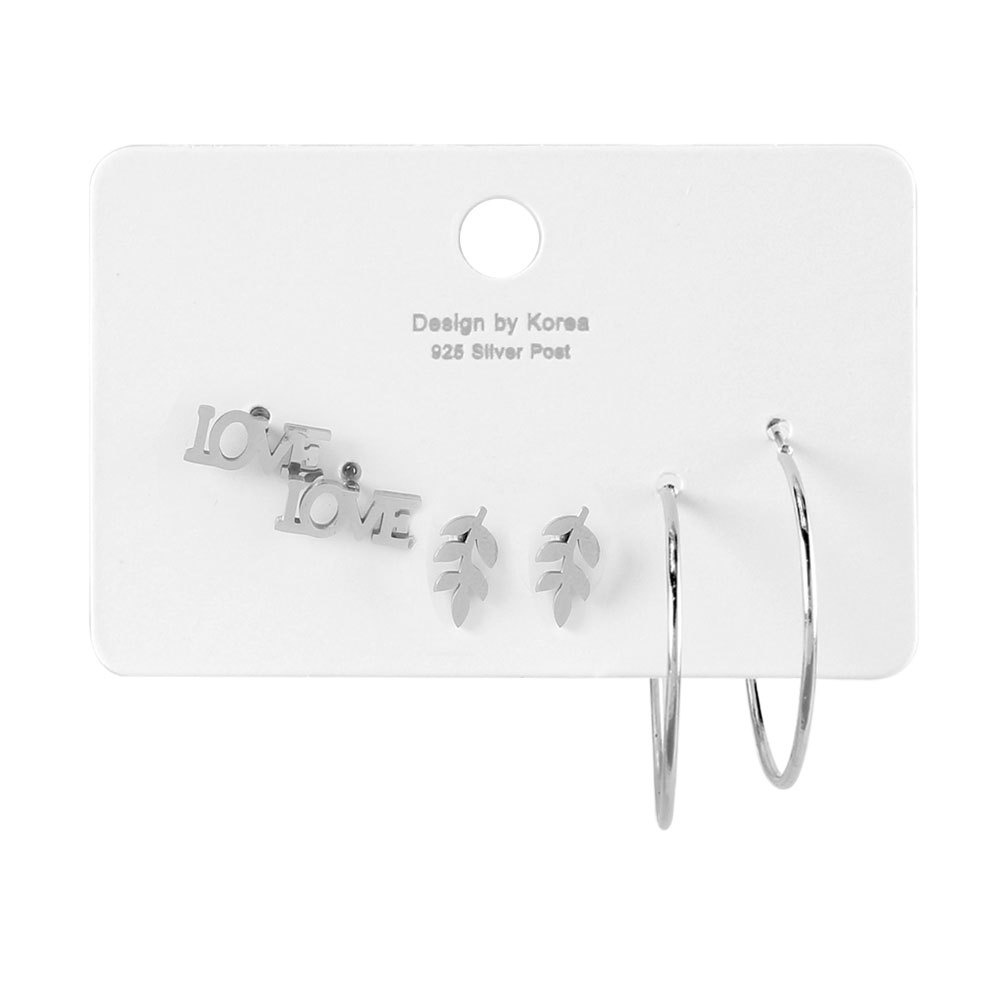 6pcs / Set Anting Tusuk Motif Bintang / Kupu-Kupu / Hati Bahan Alloy Warna Silver Untuk Wanita