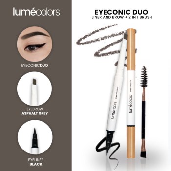 Lumecolors Eyeconic Duo Eyebrow dan Eyeliner 2in1 Lumecolors Pensil Alis dan Eyeliner Waterproof dan Tahan Lama Plus Brush
